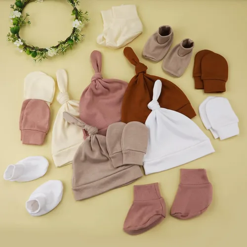 Vista 3 de 5 juegos de sombreros y mitones de bebé, gorros prematuros, guantes de calcetines para recién nacidos, guantes para recién nacidos, gorros de bebé
