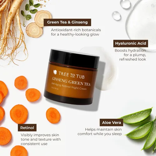Vista 5 de Tree To Tub Hidratante facial antienvejecimiento con retinol para piel seca y sensible, hidratante facial antiarrugas con ácido hialurónico, crema