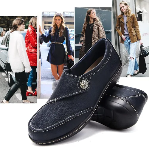 Vista 6 de UZB Mocasines de cuero cómodos con velcro para mujer