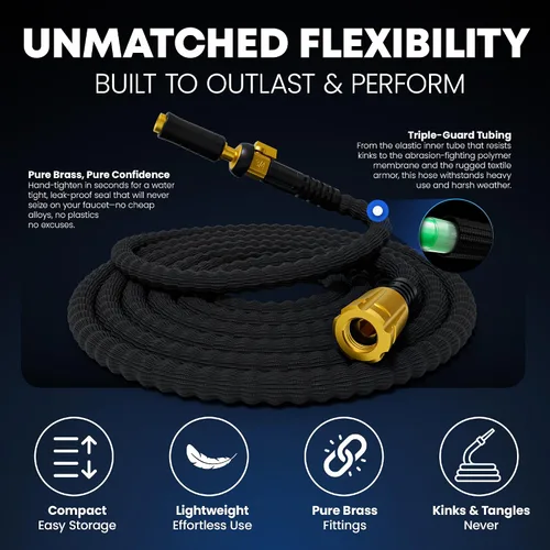 Vista 7 de Manguera de jardín flexible TITAN de 10 pies – Ultra ligera, manguera de agua resistente con accesorios de latón y boquilla de chorro – Sin