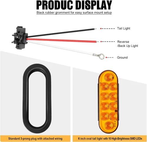 Vista 3 de 2 luces LED ámbar ovaladas para remolque, 6 pulgadas, luces LED ovaladas de parada, intermitentes, luces de freno de remolque lateral, lámpara de 2