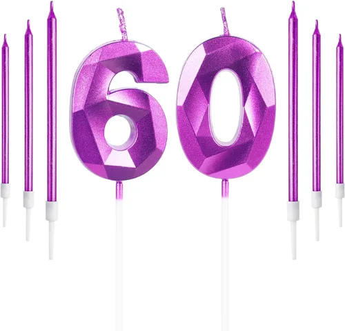 Vista 60 de Vela rosa de cumpleaños número 1 con 6 velas largas, decoraciones de decoración de pastel para fiesta de niña de 1 año, suministros de celebración