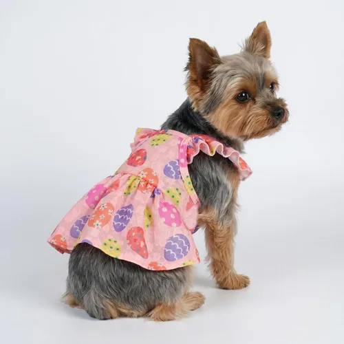 Vista 4 de Fitwarm Vestido de huevo de Pascua para perro, ropa de vacaciones para perros pequeños y niñas, traje de Pascua para mascotas, rosa, amarillo