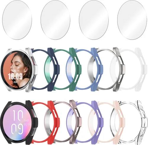 Vista 9 de Paquete de 12+4 fundas para Samsung Galaxy Watch 5 Pro de 1.772 in con protector de pantalla de vidrio templado, resistente al agua, resistente a
