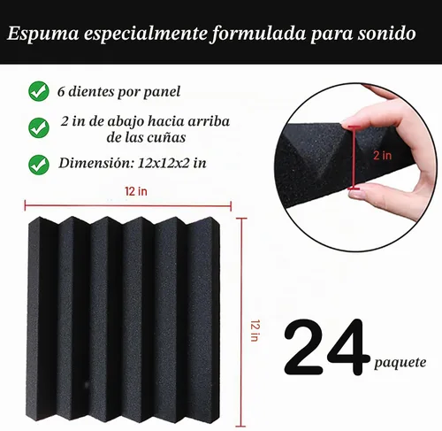 Vista 4 de Paquete de 24 Paneles Acústicos, Paneles de Espuma a Prueba de Sonido de 2" x 12" x 12" para Pared, Paneles de Cancelación de Ruido Absorbentes