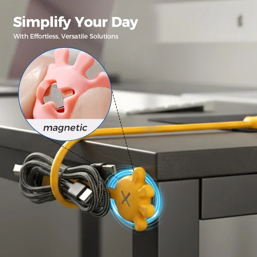 Vista 3 de Bridas magnéticas para cables, organizador de cables de datos actualizado 2026, organizador de cables elásticos multiusos reutilizable de silicona 5