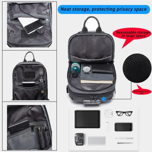Vista 3 de Uaskmeyt Mochila antirrobo con cerradura TSA, resistente al agua, mochila cruzada