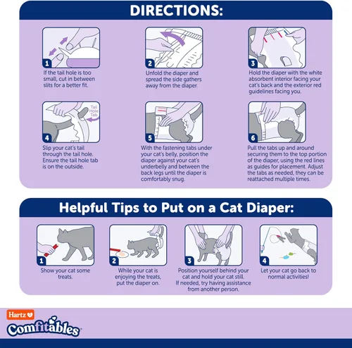Vista 7 de Hartz Comfitables - Pañales para gatos, talla S, 16 unidades, ajuste cómodo y seguro, fácil de poner