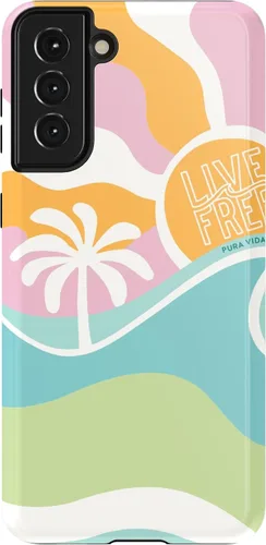 Vista 40 de Casely Funda para Galaxy S21 Here Comes The Sun Colorblock Sunset Diseño protector delgado esencial de doble capa Aquí viene el sol