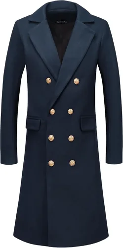 Vista 2 de Lars Amadeus Gabardina para hombre con solapa de muesca y doble botonadura ajustada para invierno