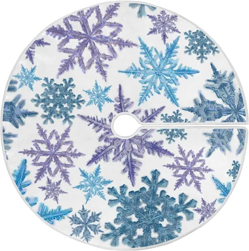 Vista 8 de Falda de Árbol de Navidad Azul y Morada con Copo de Nieve, Alfombra de Árbol de Temporada para Fiestas y Vacaciones, Suministros para Decoración