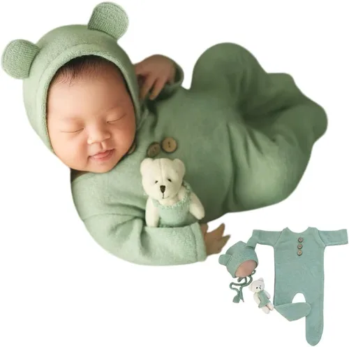 Vista 12 de Zeroest Traje de fotografía para recién nacido, accesorios para sesión de fotos de bebé, accesorios de oso para fotos de bebé recién nacido