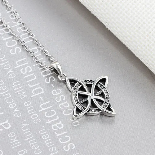 Vista 6 de Collar con colgante de nudo celta de plata de ley 925, joyería de moda para mujer, cadena Rolo de 18 pulgadas