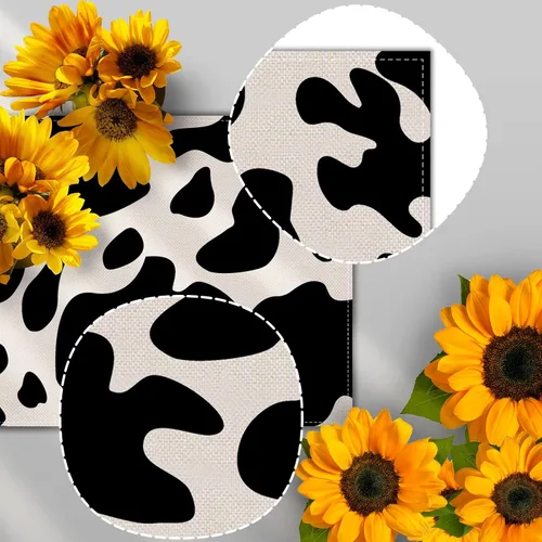 Vista 6 de Nepnuser Camino de mesa de lino con estampado de vaca, decoración de fiesta de cumpleaños, comedor, cocina, decoración del hogar (13 x 72 pulgadas)