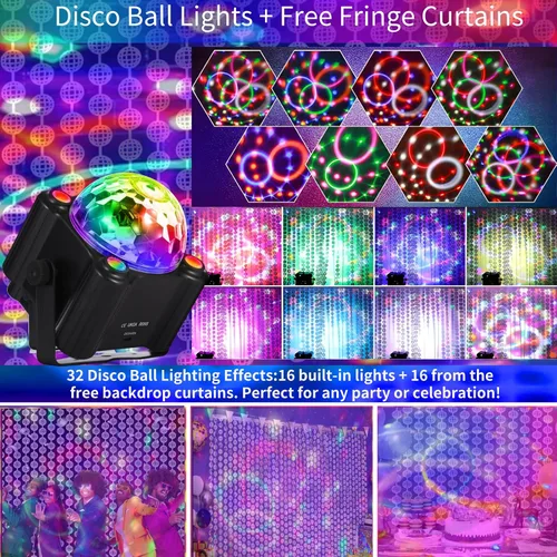 Vista 2 de Luz de bola de discoteca, luces de DJ para fiestas, luces estroboscópicas activadas por sonido, decoraciones de fiesta de discoteca, iluminación