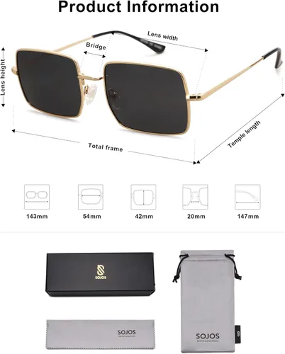 Vista 5 de SOJOS Retro Rectangular Square Polarized Sunglasses for Women Men SJ1168,Medium Negro