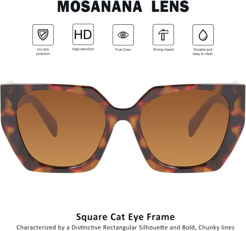 Vista 3 de mosanana Gafas de sol cuadradas de ojo de gato para mujer, estilo geométrico de moda, modelo COCO