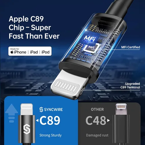 Vista 4 de Syncwire Cargador de coche para iPhone - Actualización [certificado Apple MFi] Adaptador de carga de coche de 4.8 A/24 W con cable Lightning