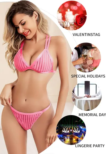 Vista 4 de ADSEXY Lingerie Set for Women Sexy Naughty Lace Mesh Underwear Exotic Fishnet Bra and Panty High Waisted 2 Piece Push Up