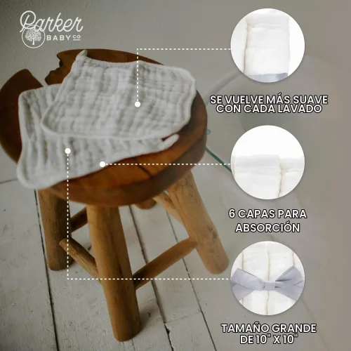 Vista 4 de Parker Baby Co. 100% algodón muselina bebé toallitas, 6-Pack Blanco