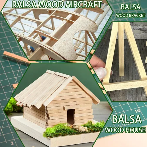 Vista 5 de 222 Piezas Palos de Madera de Balsa, Tiras de Madera Balsa Clavijas Cuadradas de Madera Palos de Madera Dura Sin Terminar para Manualidades