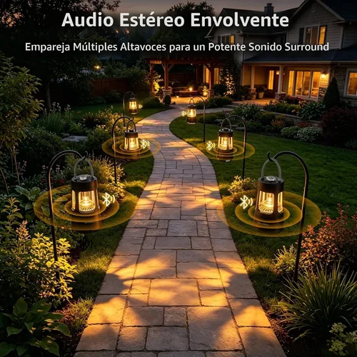 Vista 10 de Revonext - Linterna de campamento con altavoz Bluetooth, altavoz inalámbrico impermeable para exteriores con luz ambiental de doble color, altavoz