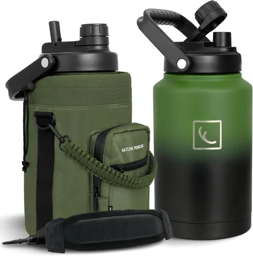 Vista 22 de NATURE PIONEOR Botella de agua aislada de 84 onzas, jarra de agua de acero inoxidable con doble vacío con soporte/portador, boca ancha, deportes al