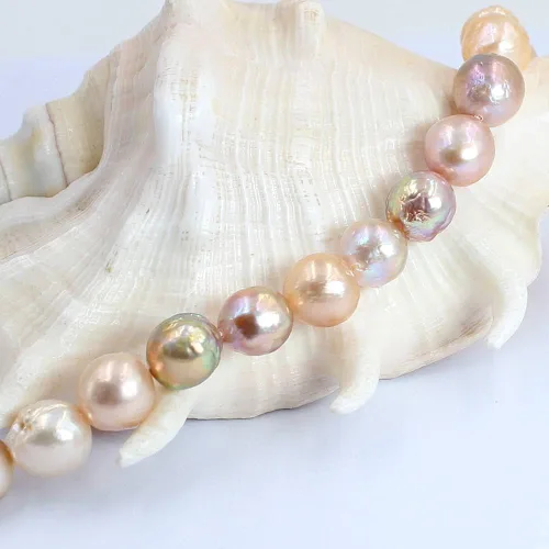 Vista 3 de Joyería Artesanía Natural AA Grado 0.354-0.433 in Redondo Reborn Edison Cultivado Blanco Rosa y Púrpura Mezcla de Perlas de Agua Dulce 15 pulgadas