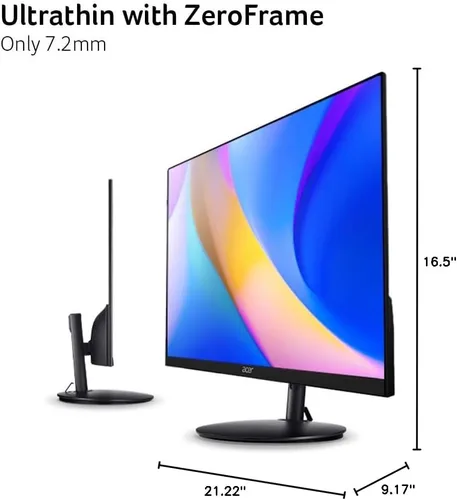 Vista 17 de acer SH242Y Ebmihux Monitor ultrafino de 23.8 pulgadas Full HD 1920 x 1080 para oficina en casa AMD FreeSync 1ms VRB 100Hz Zero Frame Altura