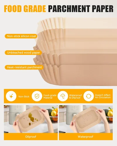 Vista 3 de 130 forros de papel para freidora de aire bella de 4 cuartos de galón (capacidad de 3.3 libras), forro de papel pergamino desechable rectangular