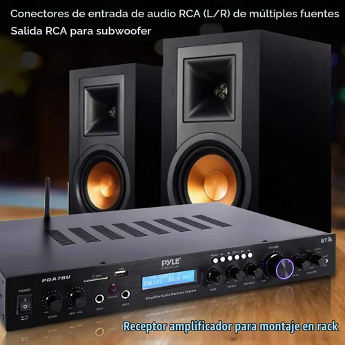 Vista 5 de Pyle Amplificador de cine en casa Bluetooth - 200 vatios en 5 canales con salida de subwoofer, karaoke fácil, micrófono dual, transmisión