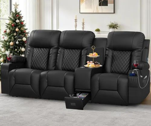 Vista 14 de YONISEE - Juego de sofá reclinable moderno - Sofá de 3 asientos y 1 silla reclinable giratoria con calor y masaje para sala de estar (3+1)