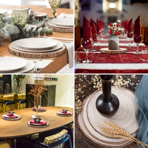 Vista 7 de Maputune 4 piezas de rodajas grandes de madera sin terminar de 7-8 pulgadas para centros de mesa, plato de madera rústica natural para manualidades