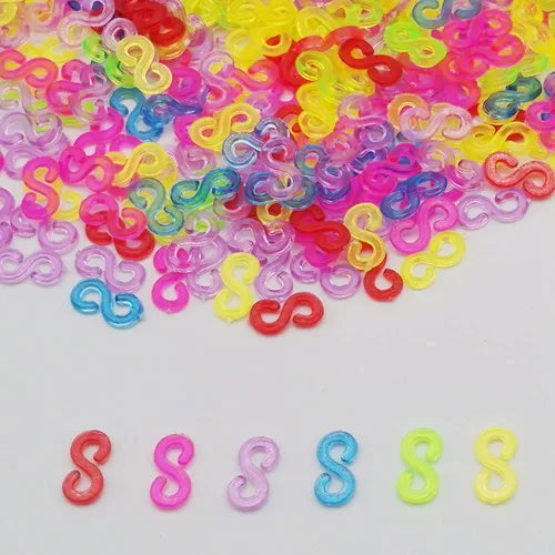 Vista 3 de Alamic 500 piezas de clips en S para telar, bandas de goma, conectores de plástico, clips de repuesto para pulseras de telar, bricolaje y Colorido
