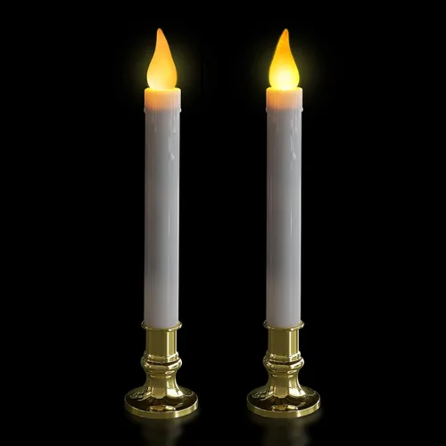Vista 8 de FURORA LIGHTING Velas LED cónicas blancas con soportes dorados, paquete de 2 con temporizador de 5/19, elegante brillo sin llama para decoración