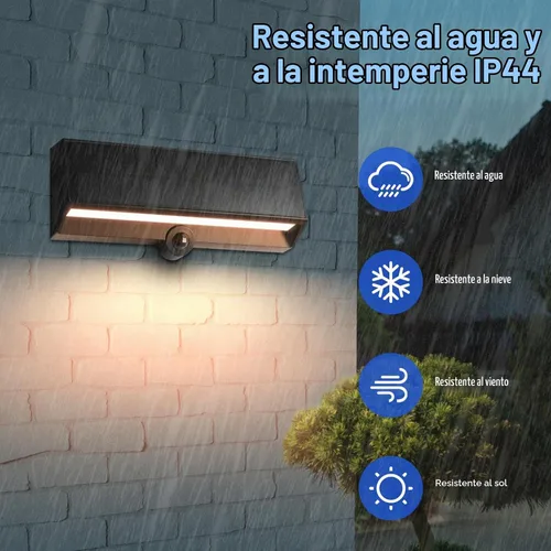 Vista 6 de FUDESY Luz solar de pared con sensor de movimiento para exteriores, 3 modos Lámpara de porche exterior impermeable, 3000 K, blanco cálido, 800