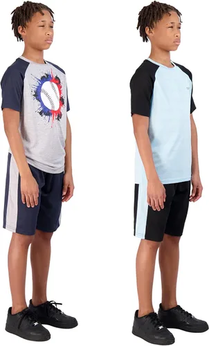 Vista 3 de Hind Boys Short Set 4-Piece Boys Basketball Shorts and Performance Athletic Shirt Set