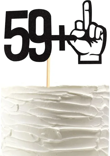 Vista 7 de Decoración para tartas con purpurina negra con dedo medio 15+1, decoraciones para fiesta de cumpleaños de 16 años, suministros divertidos