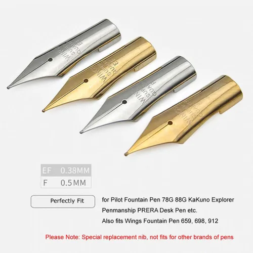 Vista 6 de 2 puntas especiales de repuesto para pluma estilográfica, perfectas para bolígrafo piloto 78G 88G KaKuno (1 punta F plateada y 1 punta EF plateada)