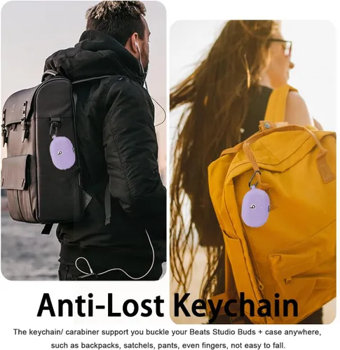 Vista 3 de Miimall Compatible con Beats Studio Buds + funda, [diseño de puerto de carga] [llavero antipérdida] Funda protectora de silicona suave a prueba