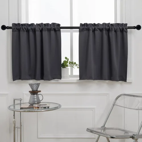 Vista 31 de Pickluc Cortina opaca de cocina de 20 pulgadas de largo, con bolsillo para barra, cortinas para ventanas pequeñas en sala de estar, sótano Beige