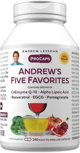 Vista 9 de ANDREW LESSMAN Andrew's Five Favorites 30 cápsulas – Proporciona 200 mg cada una de coenzima Q-10, resveratrol, EGCG, granada y ácido alfa lipoico