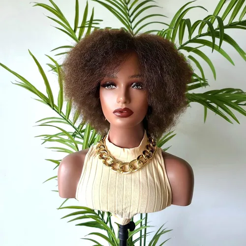 Vista 6 de Peluca afro Kinky Peluca afro rizada Pelucas de cabello realista 4c 4b soplado para mujeres negras (1 B)