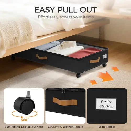 Vista 5 de Almacenamiento Debajo de la Cama con Ruedas Paquete de 4, 75L XXL Contenedores de Almacenamiento Debajo de la Cama Grandes, 30 cm de Alto