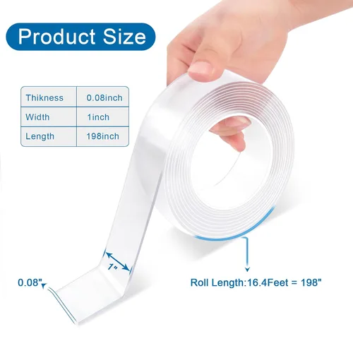 Vista 2 de Cinta de montaje de doble cara resistente, 1 x 198 pulgadas, nano cinta extraíble y sin rastros para exteriores e interiores, cinta adhesiva fuerte