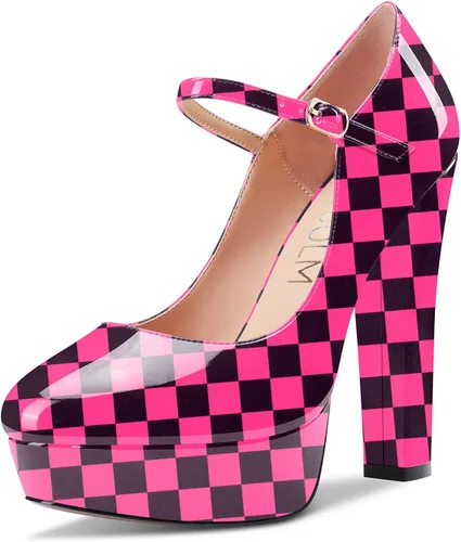Vista 2 de HDEUOLM Zapatos de vestir para mujer con tacón alto y plataforma de tacón alto Mary Jane con punta redonda, sin cordones, zapatos de vestir