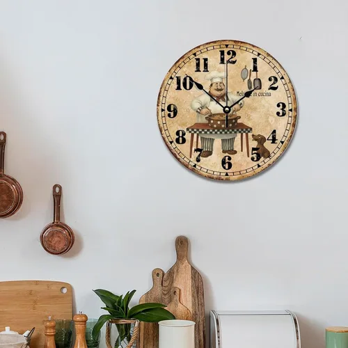 Vista 3 de ArogGeld Chef - Reloj de pared de cocina de madera, 10 silencioso, sin tictac, de cuarzo, funciona con pilas, para sala de estar, dormitorio