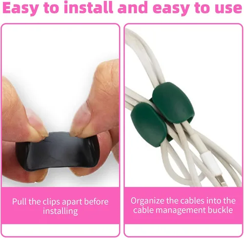 Vista 5 de 10 clips organizadores de cables, hebillas reutilizables de gestión de cables de silicona para cables de carga, líneas de datos y auriculares