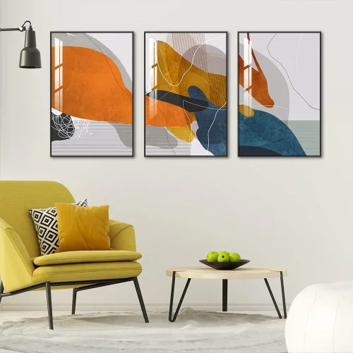 Vista 4 de Arte abstracto enmarcado para pared para sala de estar, juego de 3 piezas de pinturas famosas, pósters, impresiones, minimalismo, fusión natural