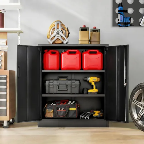 Vista 2 de BESFUR Armarios de almacenamiento de metal con estantes y puertas, armario de almacenamiento con cerradura de 36" de altura para oficina en casa